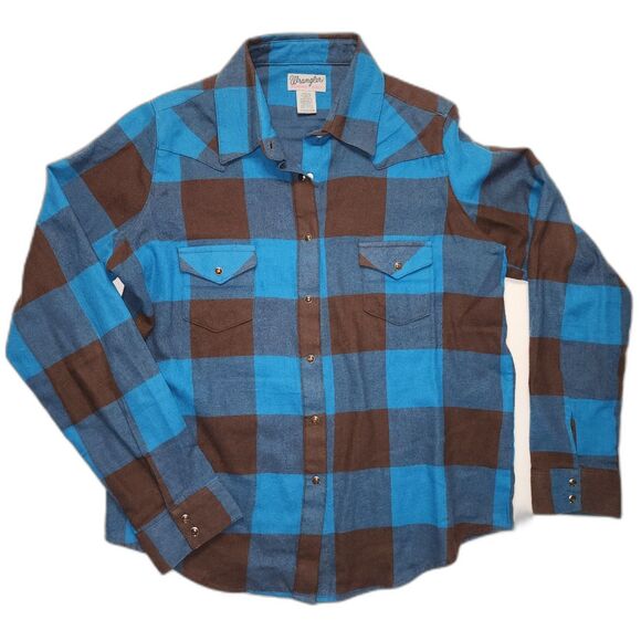 NWT Wrangler Wrancher Women's Plaid Button Up Flannel Shirt Sz L - Picture 3 of 7